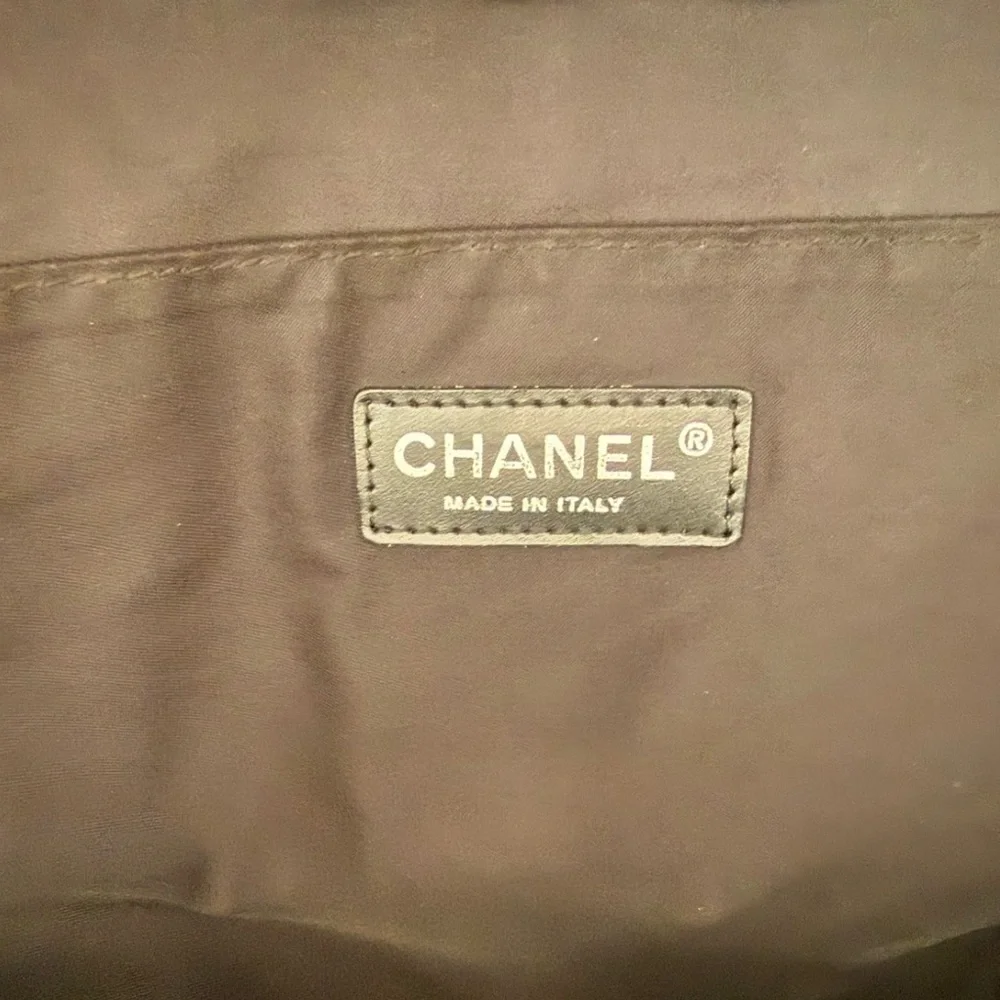 CHANEL Travel Line Tote Bag Black Brown Nylon Leather
